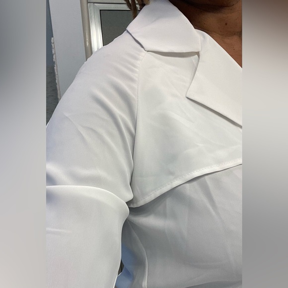 Brand New PEARL byLela Rose double breast Trench style blouse white & navy blue - Picture 5 of 8